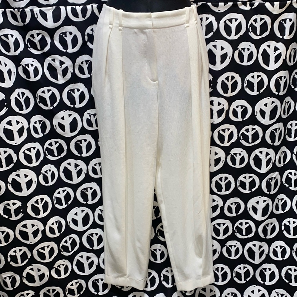 Zara Basic 100% Polyester Bone Pleated Dress Pant… - image 1